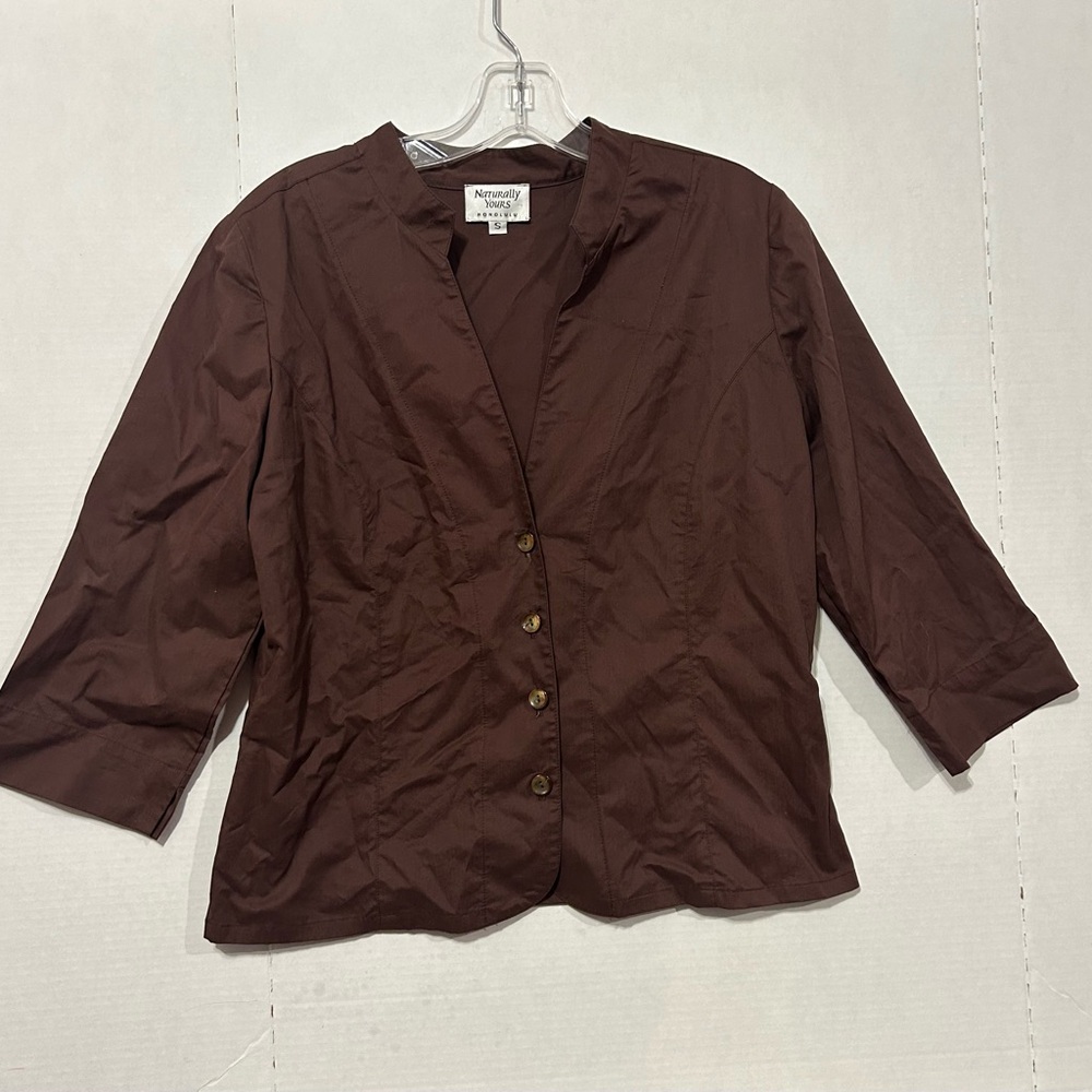 Naturally Your Honolulu Jacket Blouse Brown Size Small 100% Cotton  (576)